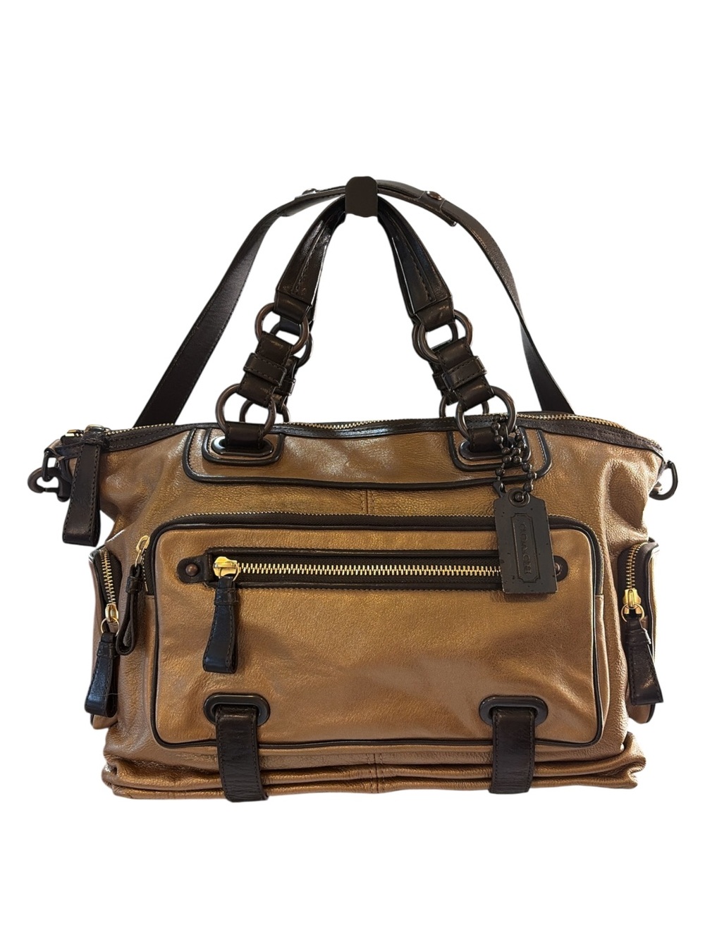Vintage Coach Metallic Bronze Leather 2-Way Satchel Bag Y2K